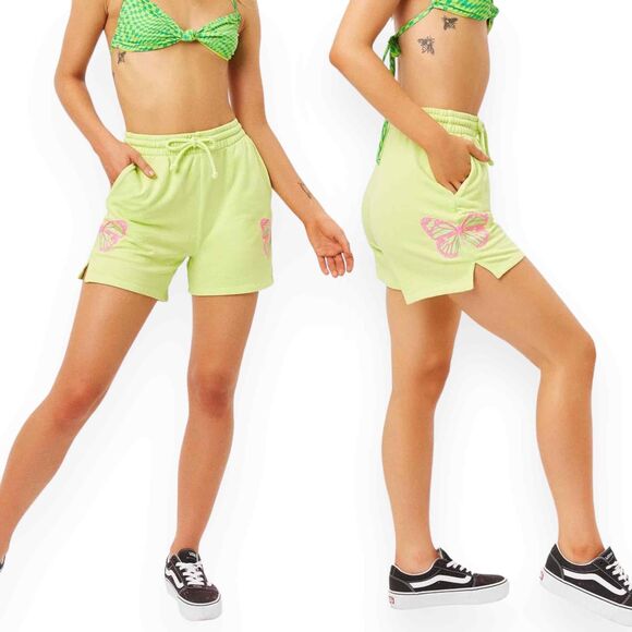 Frankies Bikinis Burl Lounge Shorts Butterfly Green Pink Size Small - Picture 10 of 10